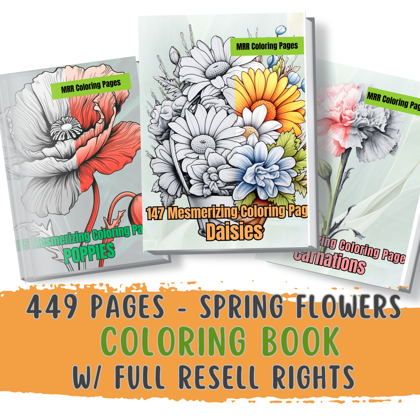 MRR 449 Coloring Pages, 3 Book Bundle with Full Master Resell Rights