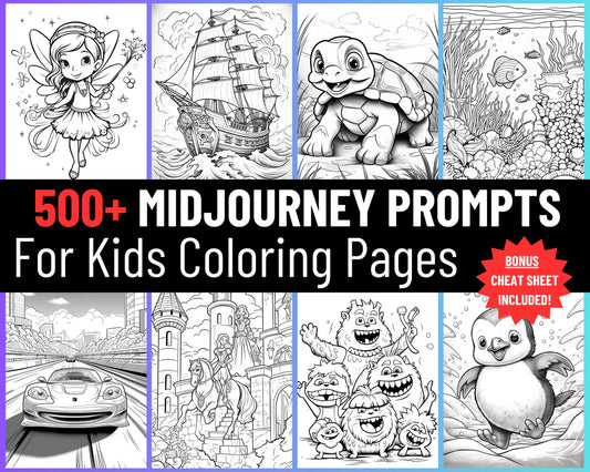 500 Midjourney Prompts AI For Kids Coloring Pages Book