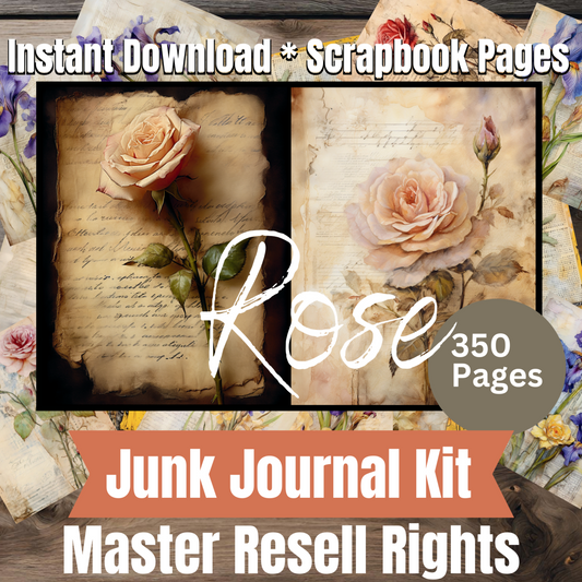 Rose 350 Page Junk Journal Scrapbook with Full Master Resell Rights