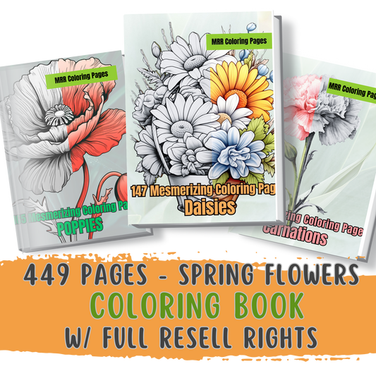 MRR 449 Coloring Pages, 3 Book Bundle with Full Master Resell Rights